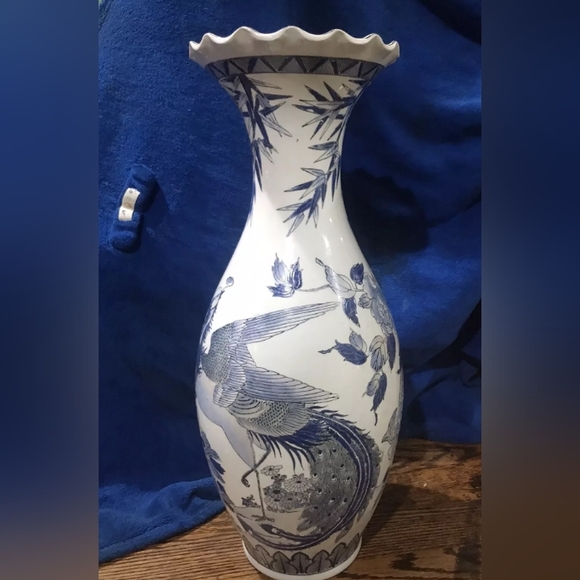 Large Antique Chinese Porcelain Vase Qing Dynasty 21x10 in Blue and White - Picture 4 of 6